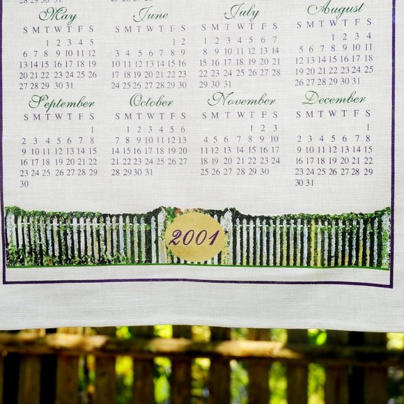 Vintage 2001 Colonial Williamsburg VA Calendar Towel Custis Tenement & Gardens - Picture 5 of 9